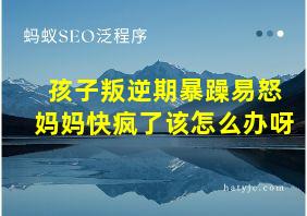 孩子叛逆期暴躁易怒妈妈快疯了该怎么办呀