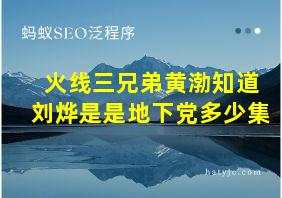 火线三兄弟黄渤知道刘烨是是地下党多少集